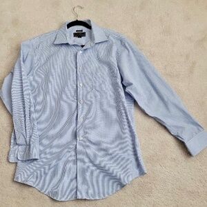 JOS. A. BANK Men's Blue Plaid Shirt No Wrinkles Tailored Fit Size 16 1/2 34